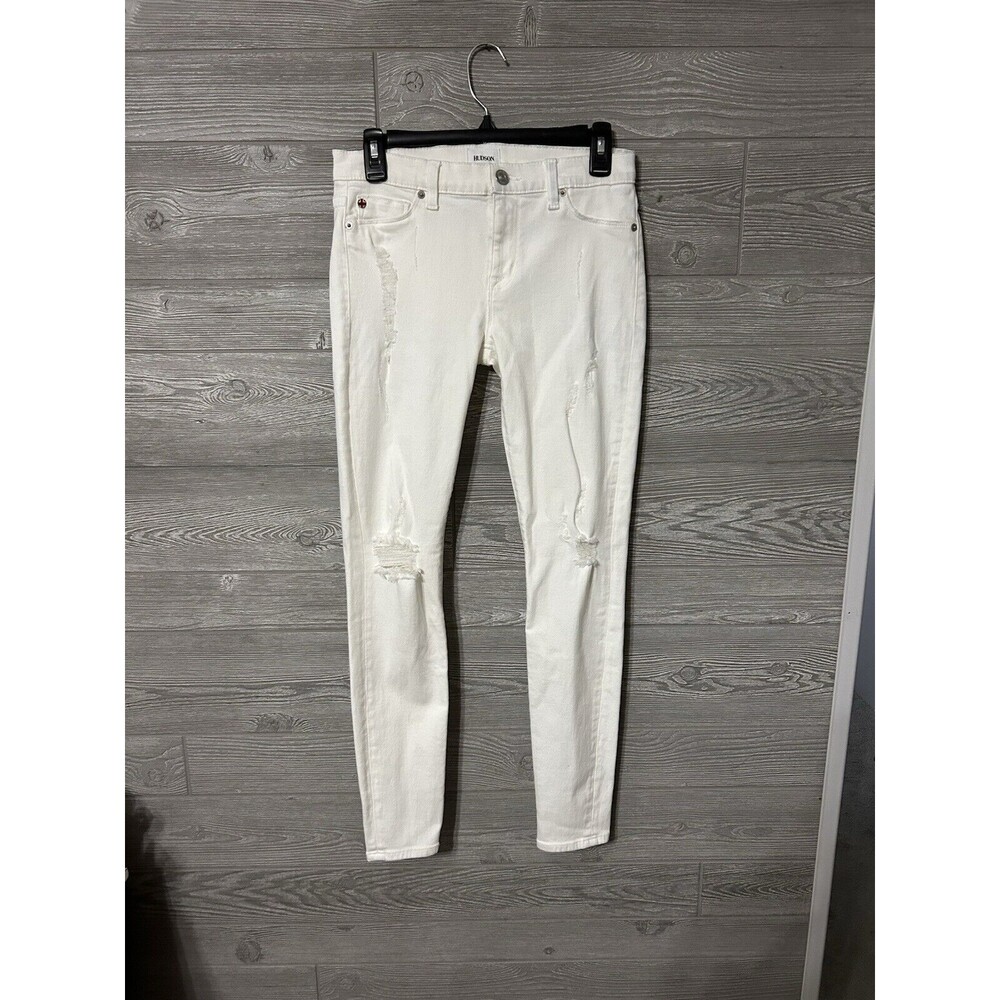 Hudson Midrise Nico Distressed White Super Skinny Jeans Size 26